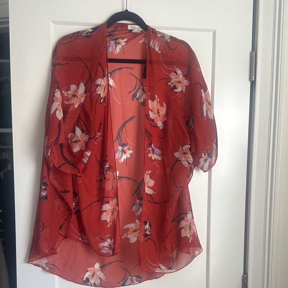 Emory Park Red Floral Sheer Blouse